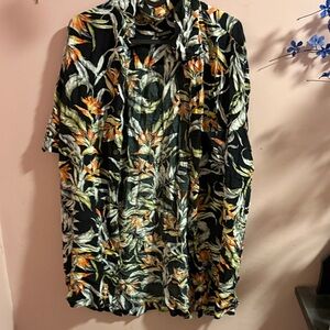 Black Tropical Leaf Button up